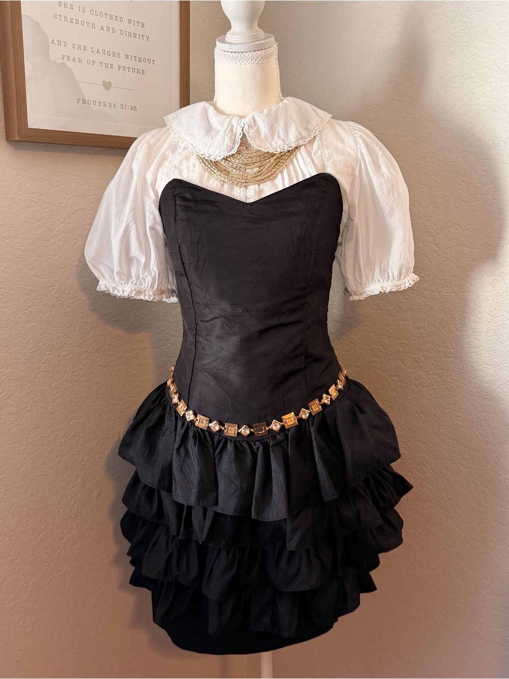 Vintage Strapless Black Ruffle Cocktail Dress